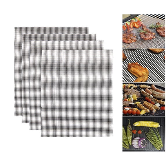 4-Pack Rectangle BBQ Grill Mesh Baking Mats for Oven, Grill & Camping, Non-Stick Fiberglass Cooking Grids