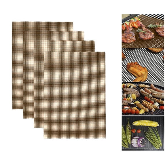 4-Pack Rectangle BBQ Grill Mesh Baking Mats for Oven, Grill & Camping, Non-Stick Fiberglass Cooking Grids