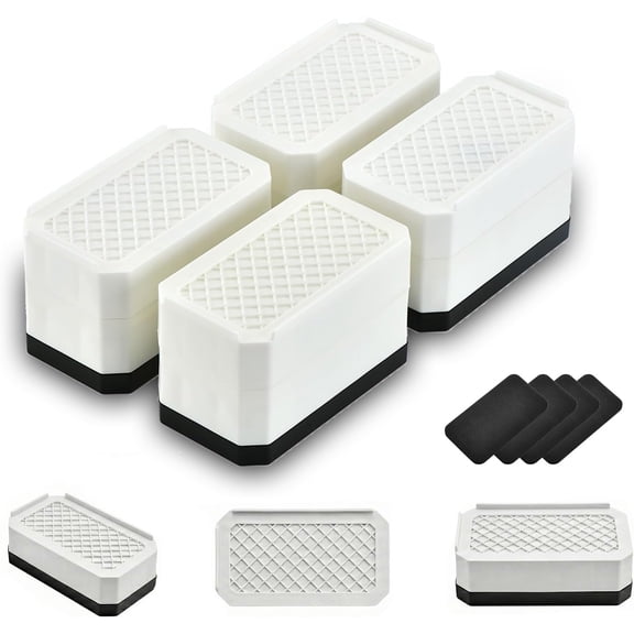 4-Pack Rectangle Furniture Risers, Adjustable 1.5 to 4.3 Inch, Stackable Bed Desk Chair Leg Lifts, 4000 lbs Capacity, White