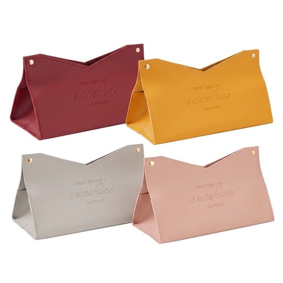 4 Pack Rectangle PU Leather Tissue Box Covers, Minimalist Snap Closure Decorative Tissue Holders for Bathroom, Bedroom, Living Room & Office