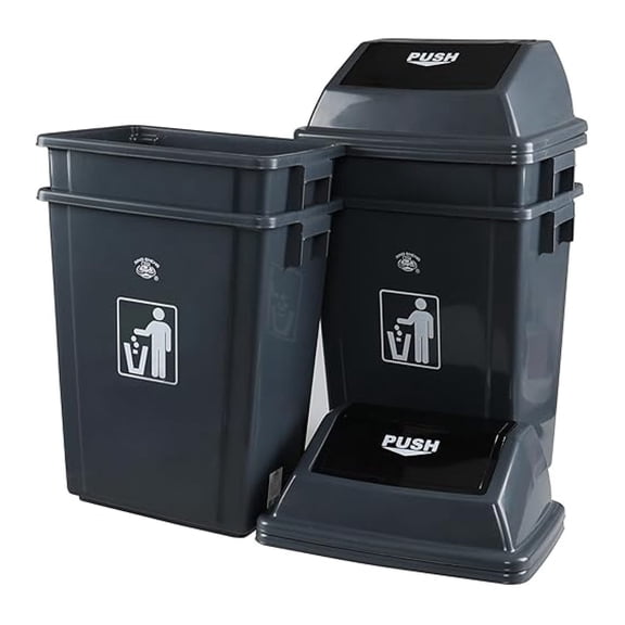 4-Pack Rectangular Waste Container with Lid, 15 Gallon Trash Can, Gray