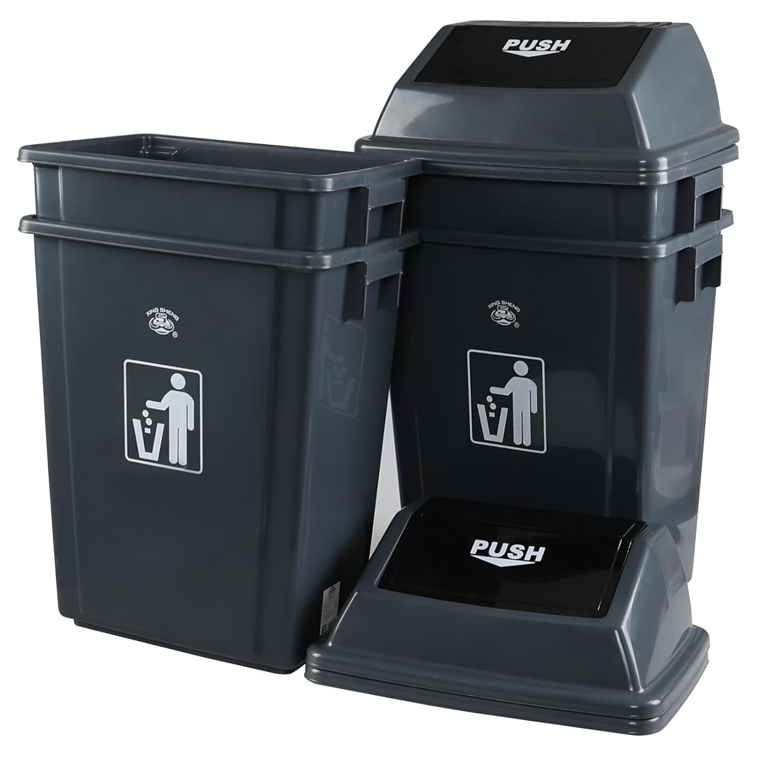 4-Pack Rectangular Waste Container with Swing Lid, 15 Gallon Commercial ...