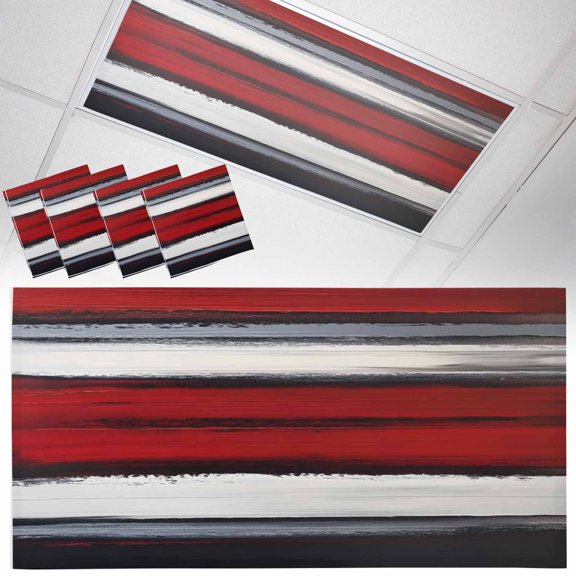 4 Pack Red And Black Strip Fluorescent Light Covers for Ceiling Lights Classic Modern Art Abstract Magnetic Ceiling Light Covers Overhead Light Filters for Office Classroom Home