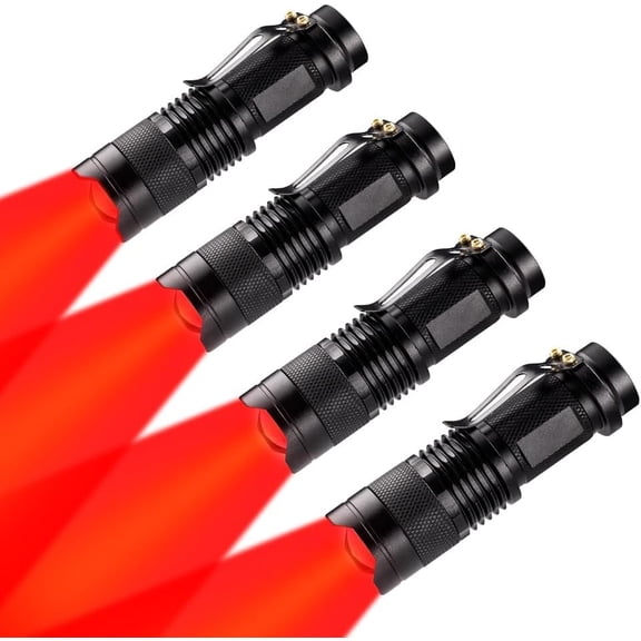 4 Pack Red LED Flashlight Single Mode Red Light Flashlight Mode Zoomable Night Light for Astronomy Aviation and Night Observation