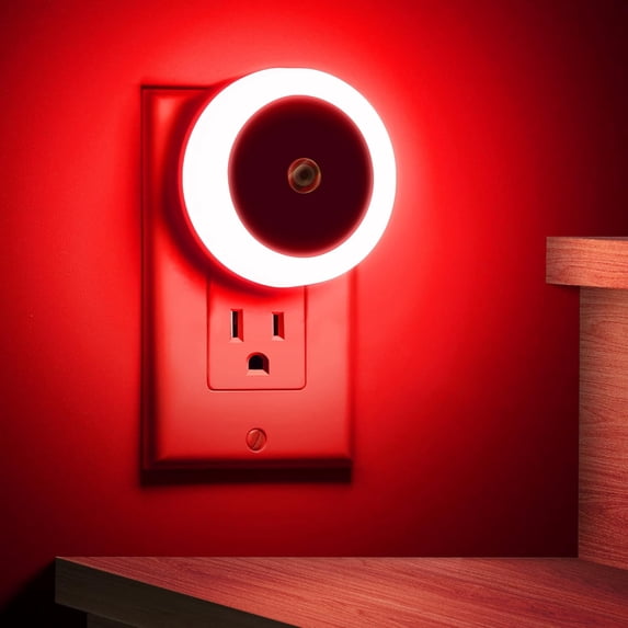 4 Pack Red LED Night Light, Dusk to Dawn Sensor, Plug in, 60 Lumens, 0.6W, ABS Plastic, Perfect for Bedroom, Hallway, Bathroom, Kitchen, Stairway, Nursery