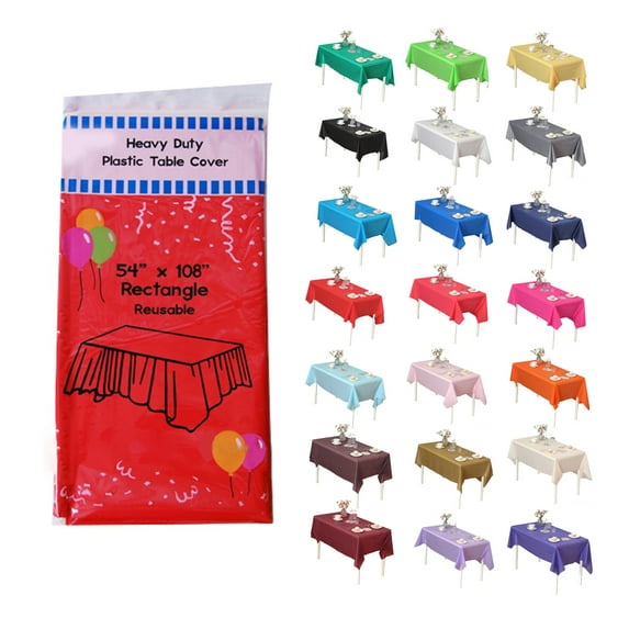 (4 Pack) Red Premium Rectangle Heavy-Duty Plastic Table Covers ( Reusable)