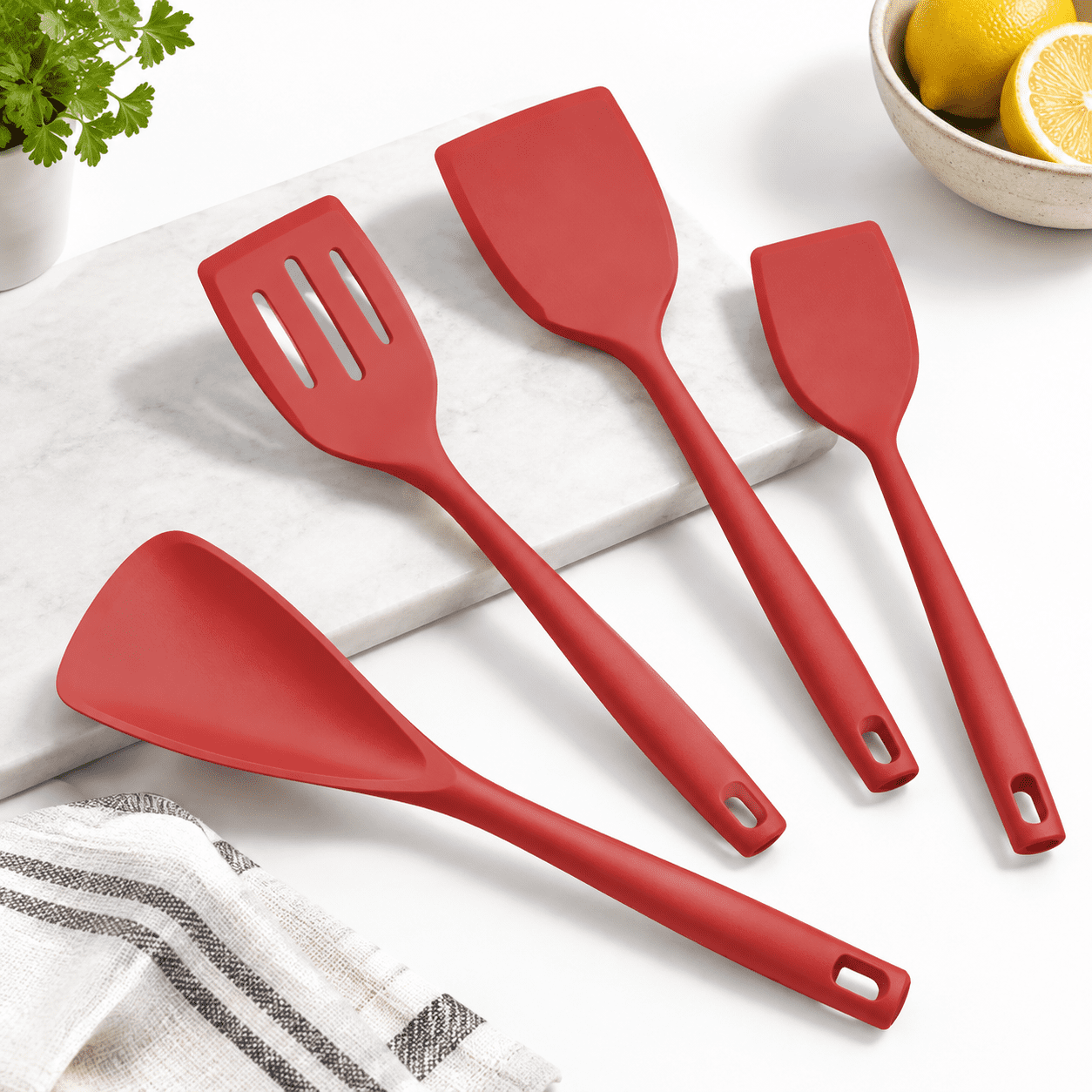 4 Pack Red Silicone Spatula Set, High Heat Resistant For Non-Stick ...