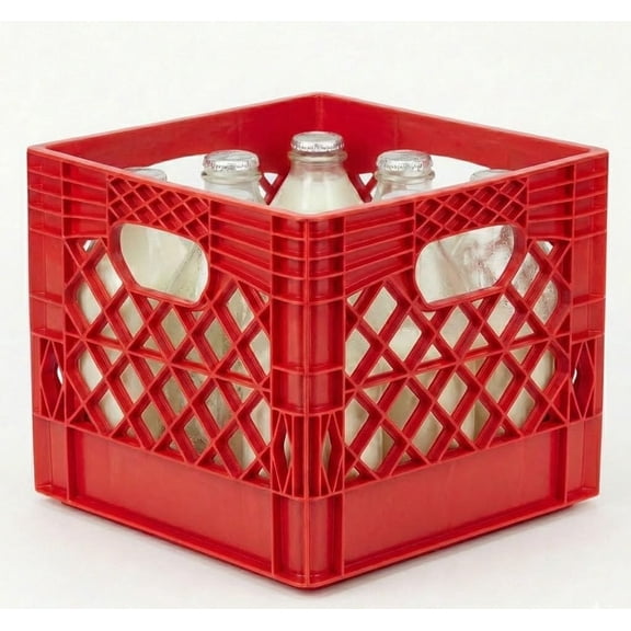 4-Pack Red Square Milk Crate, Polyethylene, 13x13x11 Inches, Stackable with Handle, 250 lb Capacity