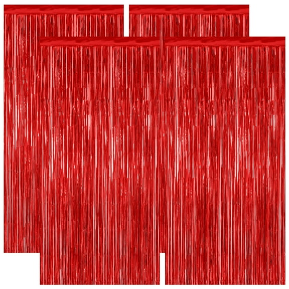 4 Pack Red Tinsel Backdrop, 3.28 FT x 6.56 FT Fringe Curtains, Red Foil Tinsel Party Streamer Backdrop Curtains, Wedding Photo Backdrop Party Decorations for Wedding Anniversaries