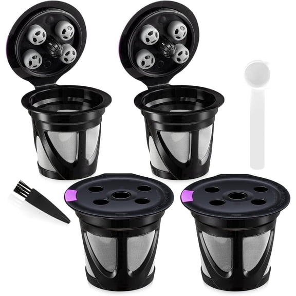 4 Pack Refillable K Cups Coffee Pods, 5 Hole Coffee Filter, Compatible with Keurig K Supreme K Supreme Plus K Slim K-Duo Hot & Iced Gen2 K-Brew Chill