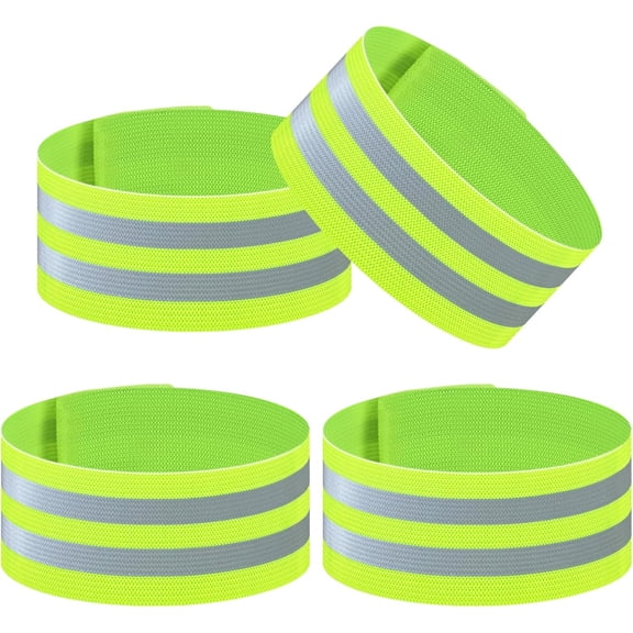 4 Pack Reflective Bands, Adjustable Reflective Running Gear Safety Reflector Tape Straps, Elastic High Visibility Arm Wrist Ankle Leg Straps for Night Running, Cycling,Walking (Green)