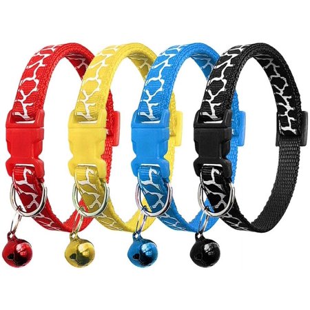 4 Pack Reflective Breakaway Cat Collars with Bells, with Safety Quick Release Safety Buckle Adjustable Nylon Pet Collar for Cats (4 Colors)