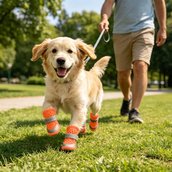 4âPack Reflective Dog Autumn Shoes, Nonâ Breathable Pet Booties, Night Visible Paw Protectors for Evening Walking Outdoor Fall Activities (Orange)