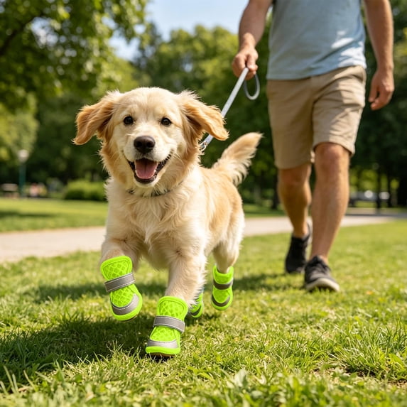 4âPack Reflective Dog Autumn Shoes, Nonâ Breathable Pet Booties, Night Visible Paw Protectors for Evening Walking Outdoor Fall Activities (Green)