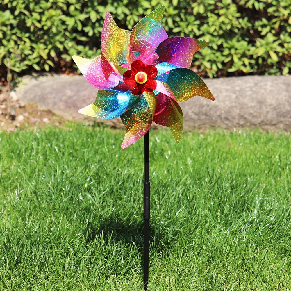 4 Pack Reflective Pinwheels , Extra Sparkly Pinwheel for Garden Decor