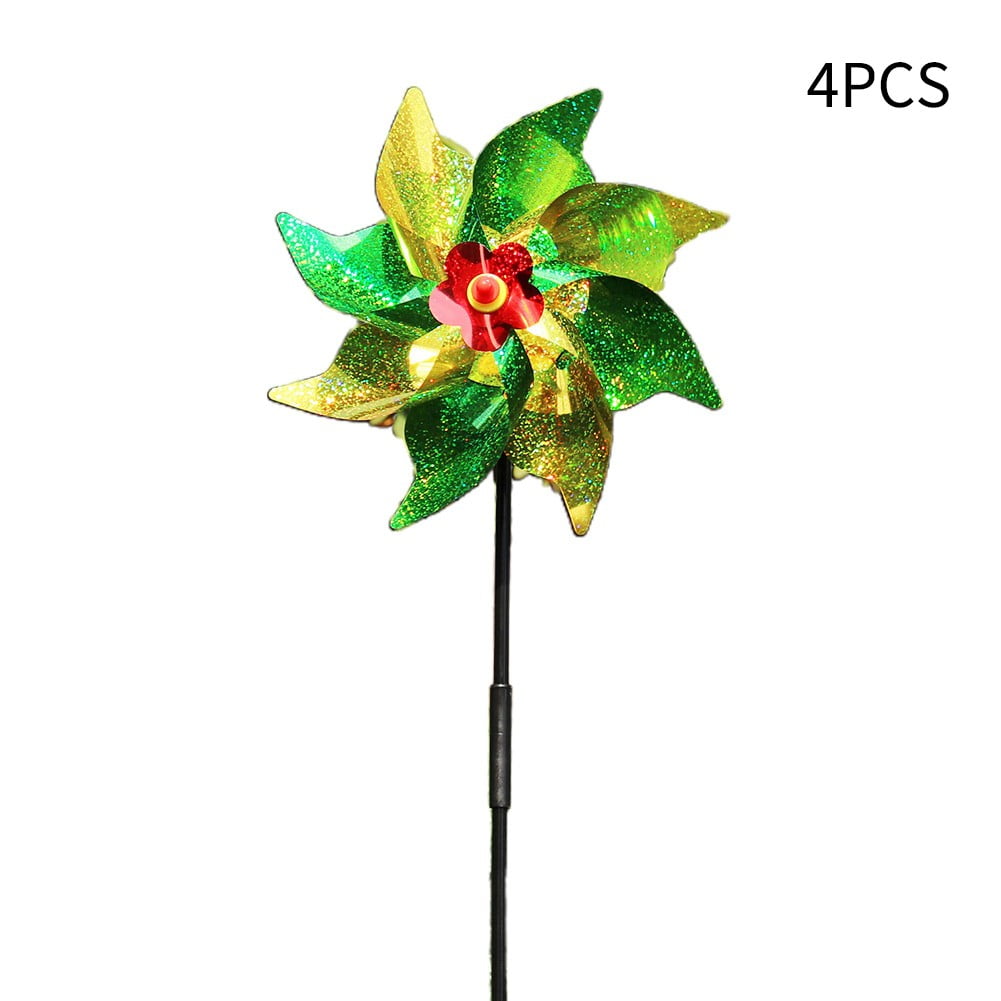 4 Pack Reflective Pinwheels , Extra Sparkly Pinwheel for Garden Decor