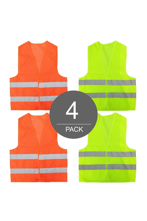 4 Pack Reflective Safety Vests for Men and Women, High Visibility Mesh Vest in Green and Red, Breathable Lightweight Hi Vis Construction Vest for Work, Running, Cycling, Roadside Safety