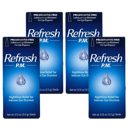 Refresh P.M. Lubricant Eye Ointment Preservative-Free, Nighttime Relief for Intense Eye Dryness, 0.12 oz (Pack of 4)