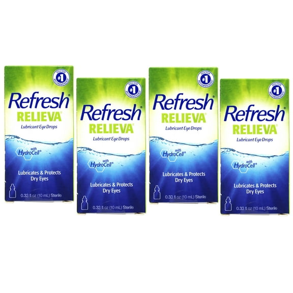 4 Pack - Refresh Relieva Lubricant Eye Drops, Lubricates & Protects Dry Eyes, 0.33 FL OZ