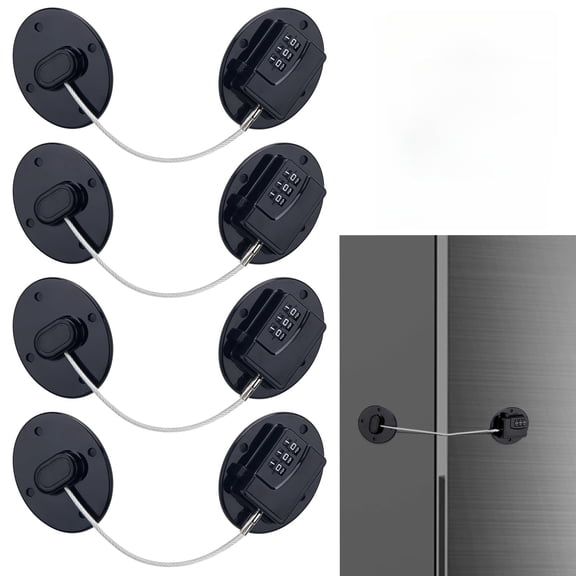 4 Pack Refrigerator Locks Combination, Drill-Free Refrigerator Door Lock Fridge Lock with Password, Mini Digital Freezer Door Lock, Black
