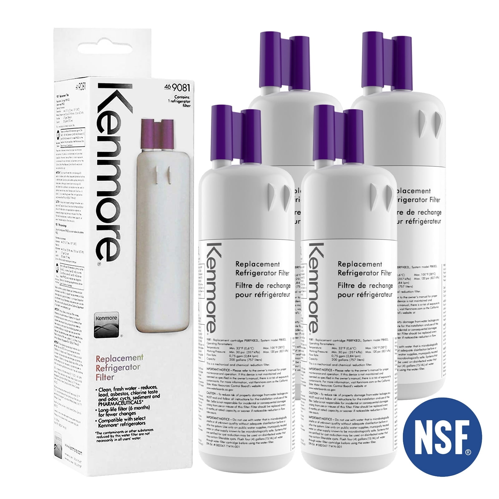 4 Pack Refrigerator Water Filter Replacement for Kenmore 9081 469930