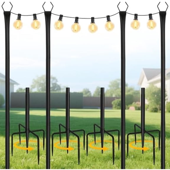 4 Pack Reinforced String Light Poles for Outside, 10 Ft Metal Poles with Fork for Outdoor String Lights, Outdoor Light Stand for Patio, Deck, Backyard, Garden, Wedding, Party$$Tools & Hardware Other