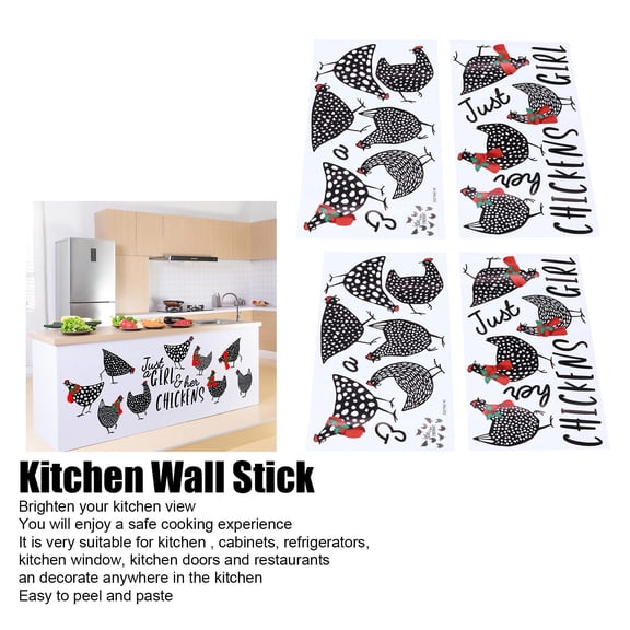 4-Pack Removable PVC Chicken Wall Stickers, 60x30cm Kitchen Decor 4pcs