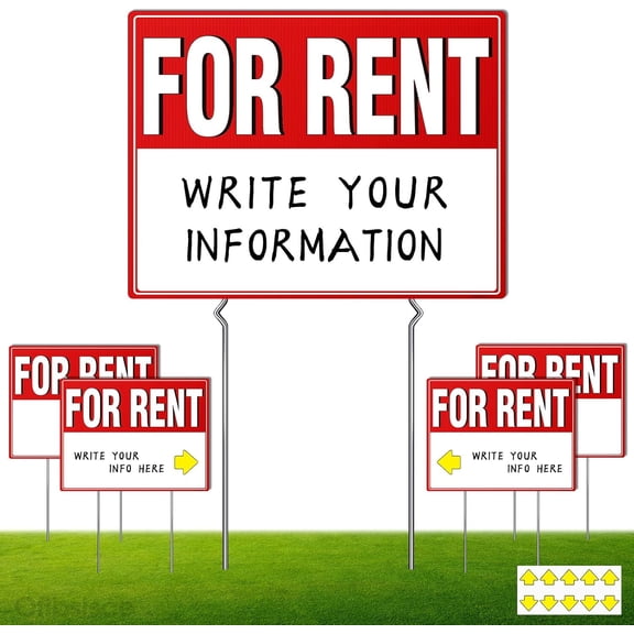 4 Pack For Rent Signs with Stakes, 17x13" Double Sided For Rent Yard Signs, Large Blank Space for Arrows & Info, Weatherproof Landlord Real Estate Lawn Signs