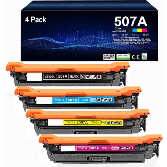 4 Pack Replacement for HP 507A Toner Cartridges Works with HP Laser Enterprise 500 Color M551,MFP M575, MFP M570 Series Printer Ink (Black,Cyan, Magenta, Yellow)