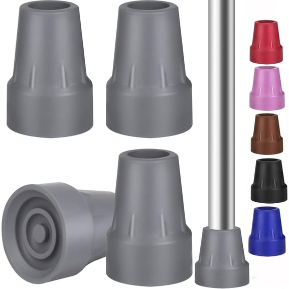 4 Pack Replacement Rubber Cane Tips 3/4 Inch Heavy Duty Rubber Crutch Tips Non Slip Walker Tips for Walkers Commodes Shower Chairs Canes Leg (Grey)