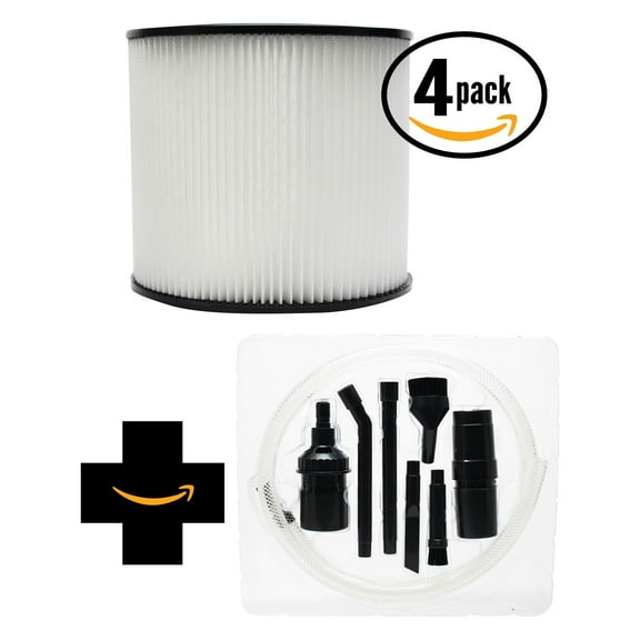 4-Pack Replacement Shop-Vac Lowe's Wet/Dry Vac SL14-600C Vacuum Cartridge Filter with 7-Piece Micro Vacuum Attachment Kit - Compatible Shop-Vac 90304 Cartridge Filter
