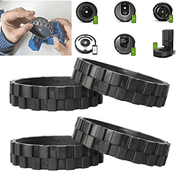 4 Pack Replacement Tires Compatible with iRobot RoombaS9,S9+, j7, 500,600,700,800,900, e and i Series Models, Anti-Slip Wheel Tires Replacement, Great Adhesion and Easy Assembly