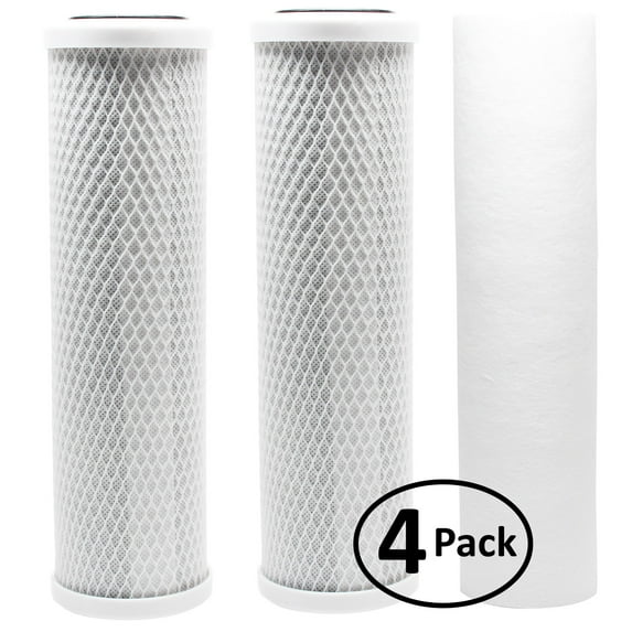 4-Pack Replacement for Filter Kit for Krystal Pure KR10 RO System - Includes Carbon Block Filters & Polypropylene Sediment Filter - Denali Pure Brand