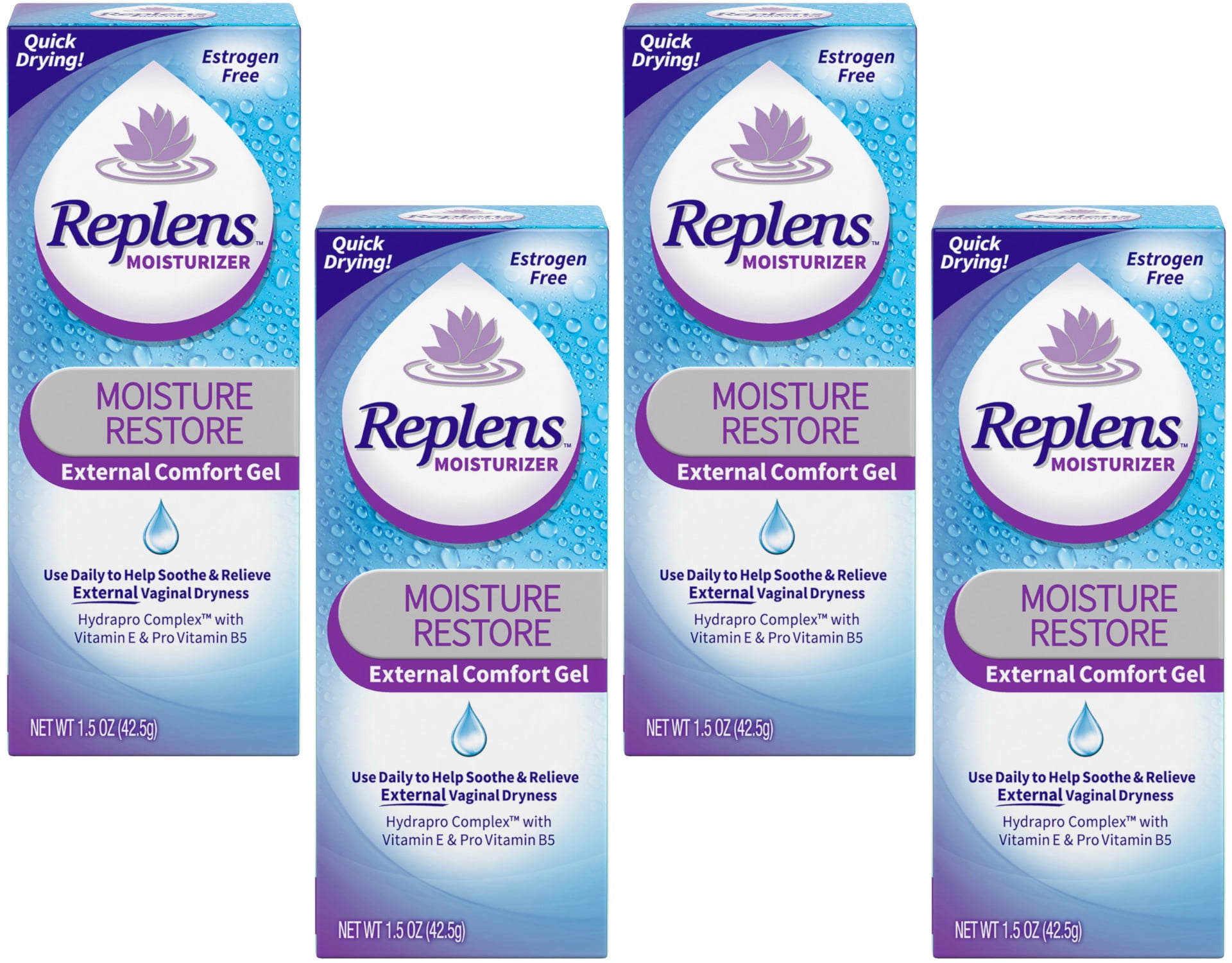 4 Pack Replens Moistture Restore External Comfort Gel 1.5oz Each