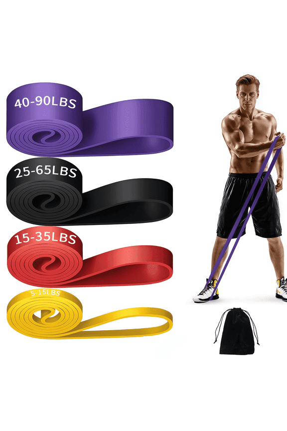 Skywee Resistance Bands Set (4 Pack), Heavy Duty Pull Up Assistance Bands for Home Gym, Strength Training & Muscle Building - Carry Bag Included