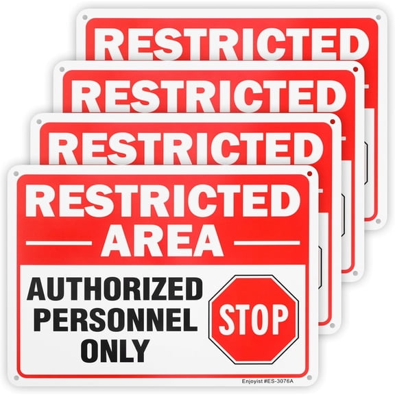4 Pack Restricted Area Authorized Personnel Only Sign, 12"x 8" Rust Free Aluminum – Reflective, UV Protected and Weatherproof