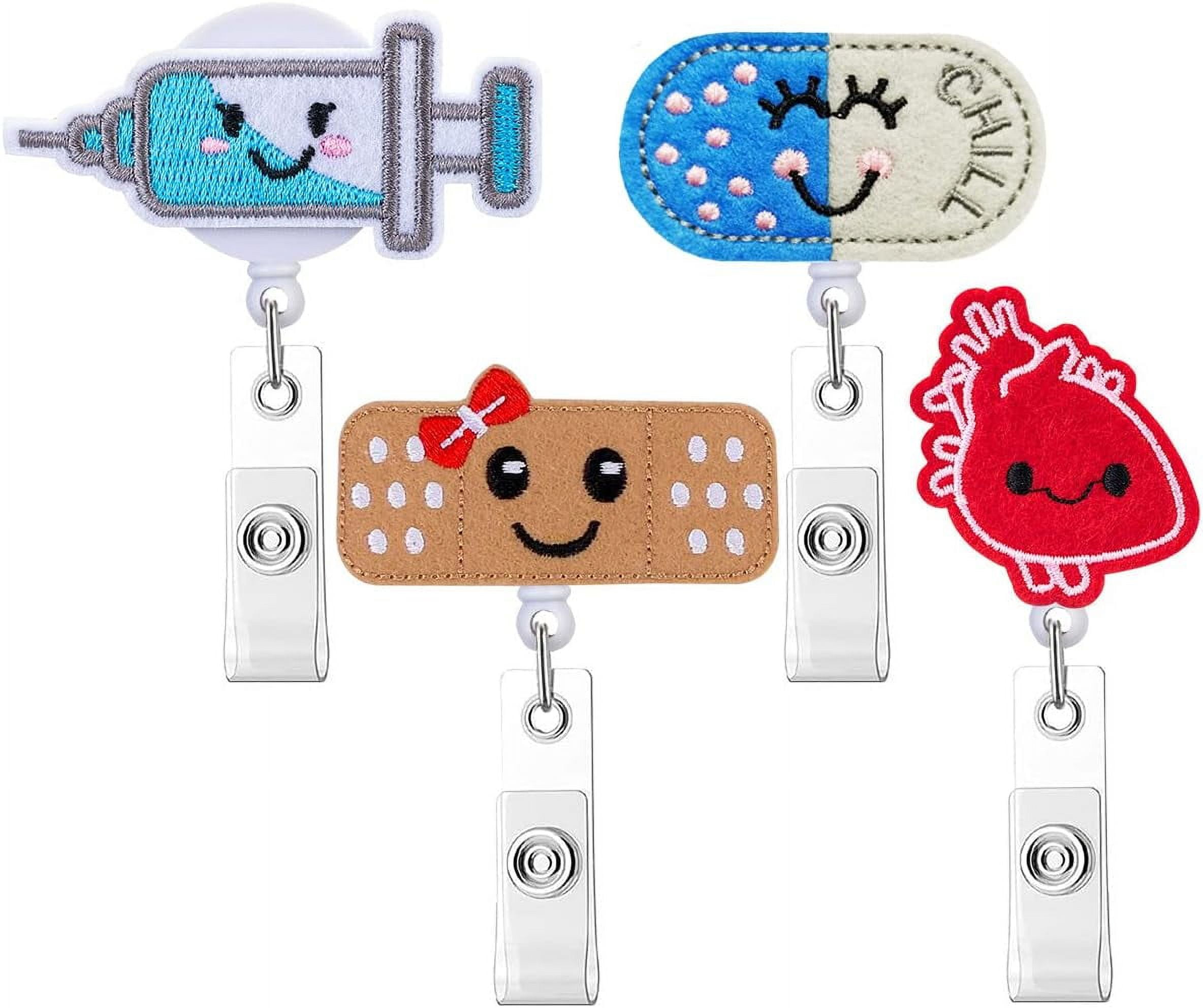 4 Pack Retractable Badge Holders Felt Nurse Badge Reels, Cute Pill