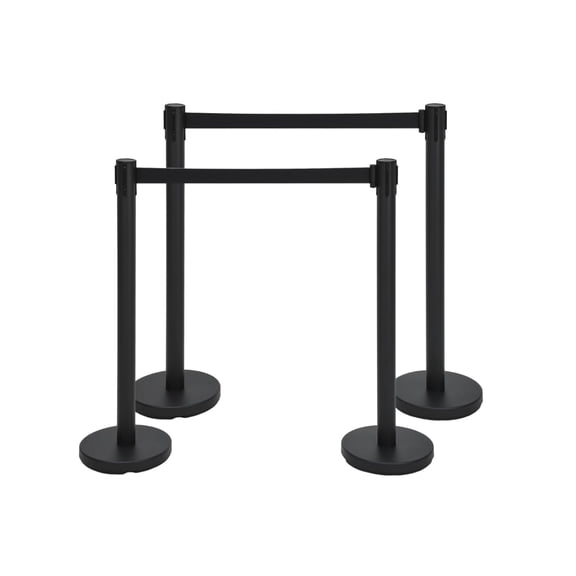 4 Pack Retractable Belt Stanchions 6.6 Ft Crowd Control Barriers with Heavy Base Black