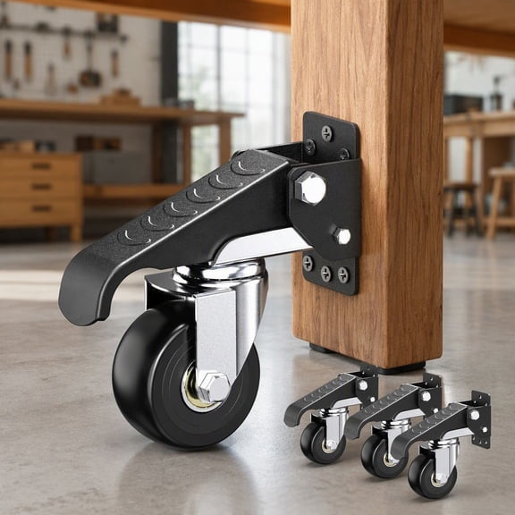 4-Pack Retractable Casters, Side-Mounted Heavy Duty Casters with Foot Pedal Lift, -Degree Swivel, 700 lbs Load Capacity for Workbenches and