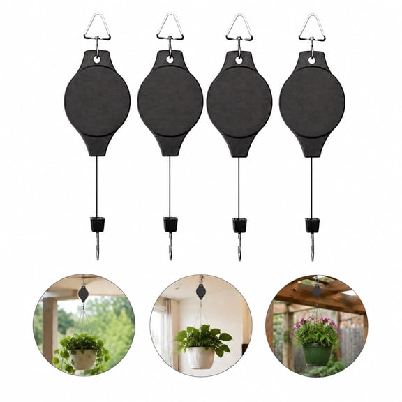 4 Pack Retractable Plant Hook Pulley, Heavy Duty Plant Hanger, Adjustable Hanging Basket Hooks, Ceiling Hooks for Hanging Plants for Garden Flower Pots & Bird Feeders