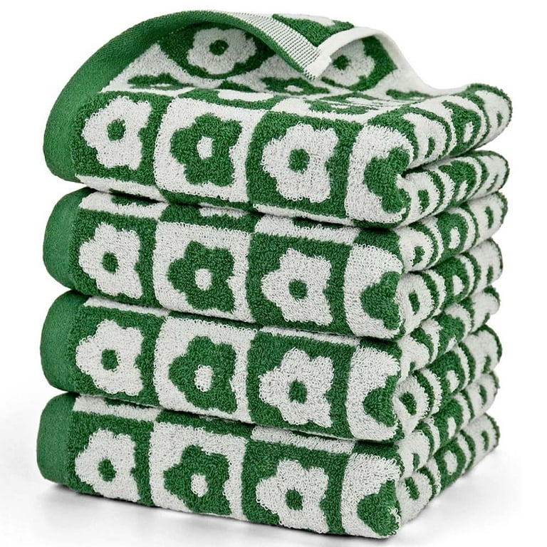 4 Pack Retro Fashion Floral Bath Towel Checkerboard Fashion Bath Hand Towel Summer Home Decor Green