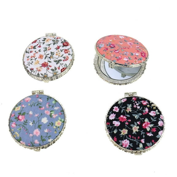4 Pack Retro Floral Makeup Compact Mirror Small Pocket Purse Mirrors Beauty Handheld Folding Portable Travel Mirror