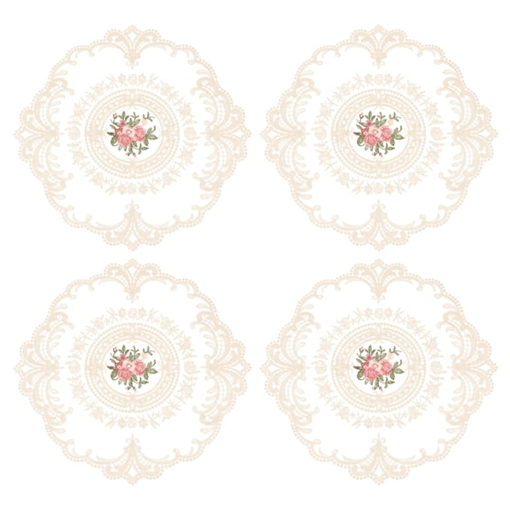 4 Pack Retro Lace Placemats Crochet Cup Vase Table Mat, Apricot