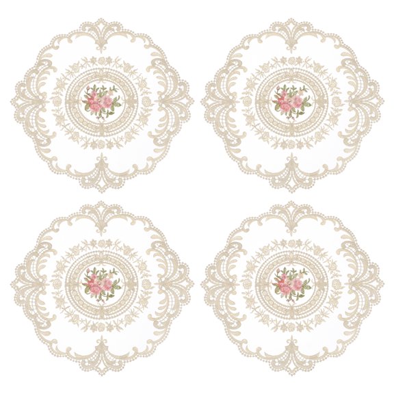 4 Pack Retro Lace Placemats Crochet Cup Vase Table Mat, Khaki