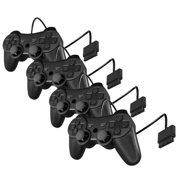 RetroFam 4 Pack Wired Controller Compatible for PlayStation 2 PS2 Game Console, Black
