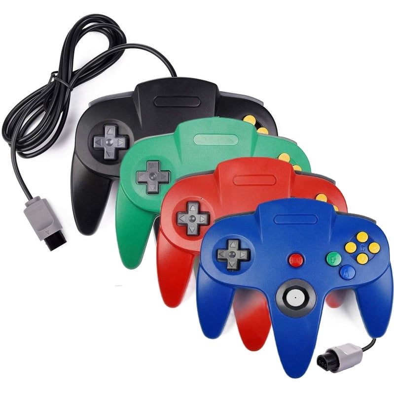 RetroFam Wired Nintendo 64 N64 Controller 4 Pack, Multicolor