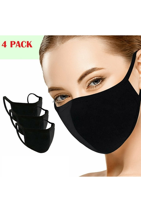 4 Pack Reusable 3 Layer Cotton Facial Mask - Washable Cotton Face Mask