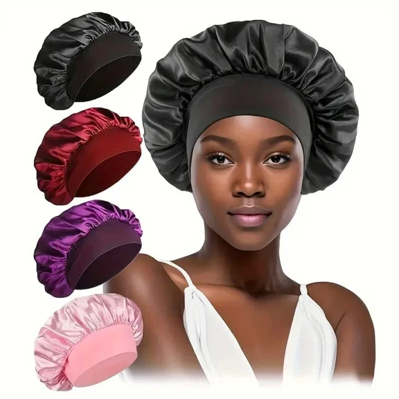 4-Pack Reusable Adjustable Satin Hair Bonnet For Sleeping And Shower - New