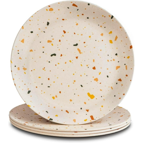 4 Pack Reusable Bamboo Plates - Non-Toxic Toddler and Kids Plate, Dishwasher Safe, Not Microwavable Dinnerware (Celebration 8")