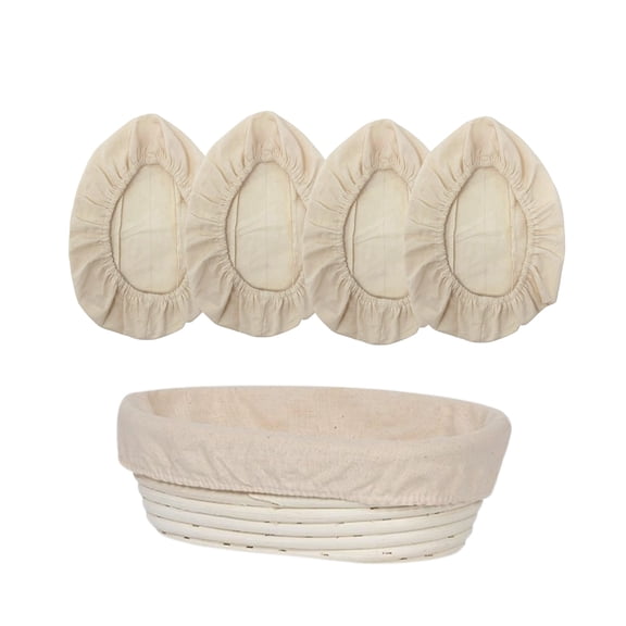 4 Pack Reusable Oblong Bread Proofing Basket Liners – 9 Inch Oval Narrow Cotton Cloth for Sourdough, Home Baking, Dough, Natural Rattan Banneton Proofing Cloth (Cream/Ivory)